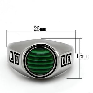 TK1070 High polished (no plating) Stainless Steel Ring with Synthetic in Emerald