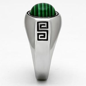 TK1070 High polished (no plating) Stainless Steel Ring with Synthetic in Emerald