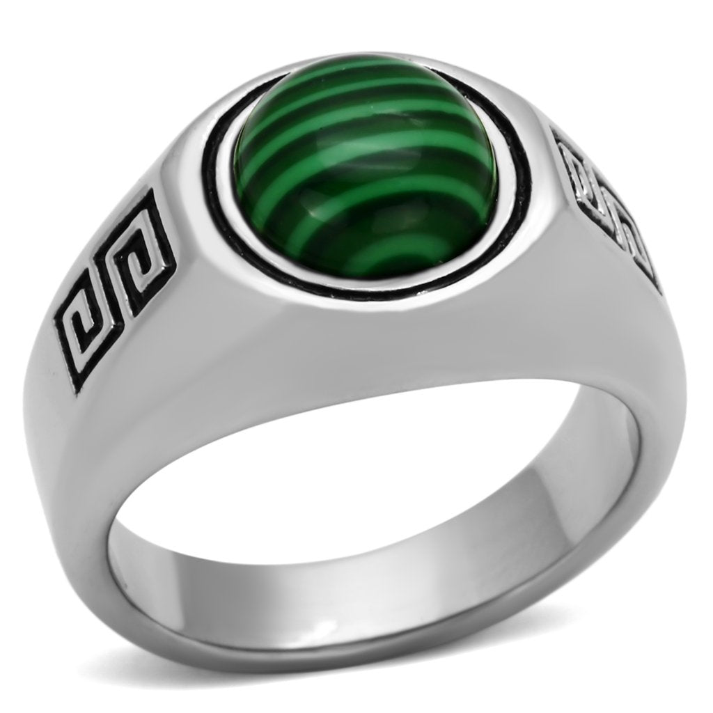 TK1070 High polished (no plating) Stainless Steel Ring with Synthetic in Emerald - Joyeria Lady