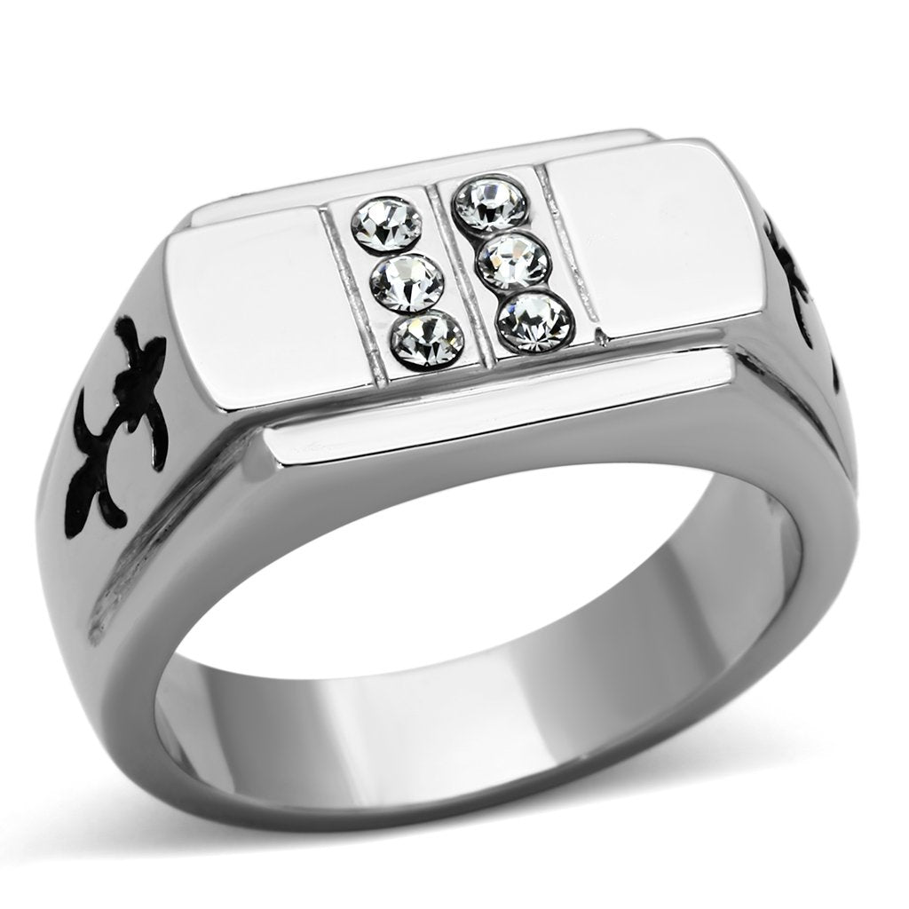 TK1071 High polished (no plating) Stainless Steel Ring with Top Grade Crystal in Clear - Joyeria Lady