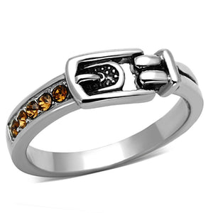 TK1079 - High polished (no plating) Stainless Steel Ring with Top Grade Crystal  in Smoked Quartz - Joyeria Lady