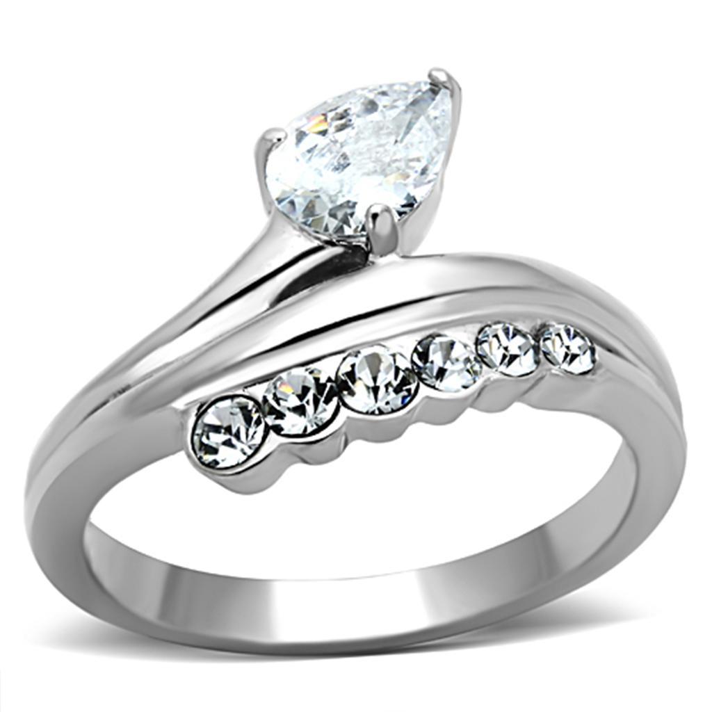 TK1080 - High polished (no plating) Stainless Steel Ring with AAA Grade CZ  in Clear - Joyeria Lady