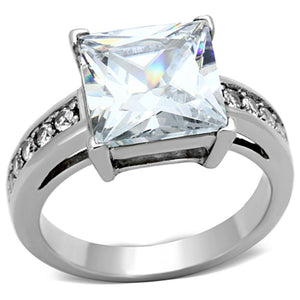 TK1081 - High polished (no plating) Stainless Steel Ring with AAA Grade CZ  in Clear - Joyeria Lady
