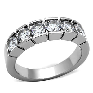 TK1082 - High polished (no plating) Stainless Steel Ring with AAA Grade CZ  in Clear - Joyeria Lady