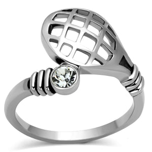 TK1083 - High polished (no plating) Stainless Steel Ring with Top Grade Crystal  in Clear - Joyeria Lady