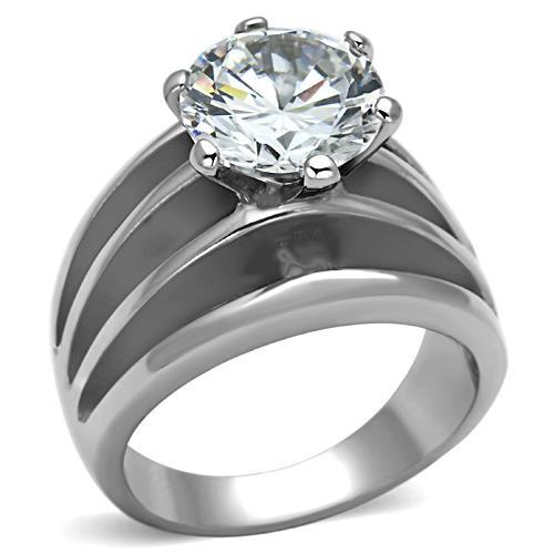 TK1084 - High polished (no plating) Stainless Steel Ring with AAA Grade CZ  in Clear - Joyeria Lady