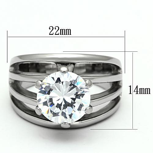 TK1084 - High polished (no plating) Stainless Steel Ring with AAA Grade CZ  in Clear - Joyeria Lady