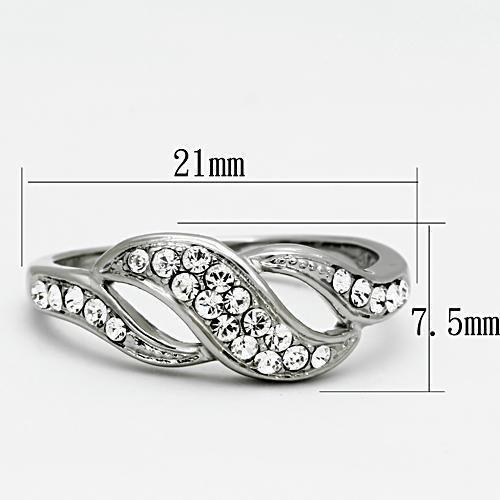 TK1085 - High polished (no plating) Stainless Steel Ring with Top Grade Crystal  in Clear - Joyeria Lady