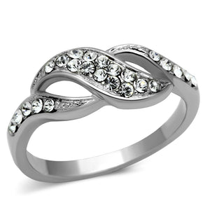 TK1085 - High polished (no plating) Stainless Steel Ring with Top Grade Crystal  in Clear - Joyeria Lady