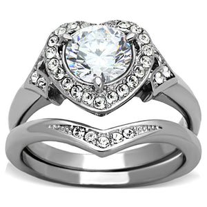 TK1087 - High polished (no plating) Stainless Steel Ring with AAA Grade CZ  in Clear - Joyeria Lady