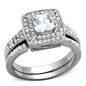 TK1088 - High polished (no plating) Stainless Steel Ring with AAA Grade CZ  in Clear - Joyeria Lady