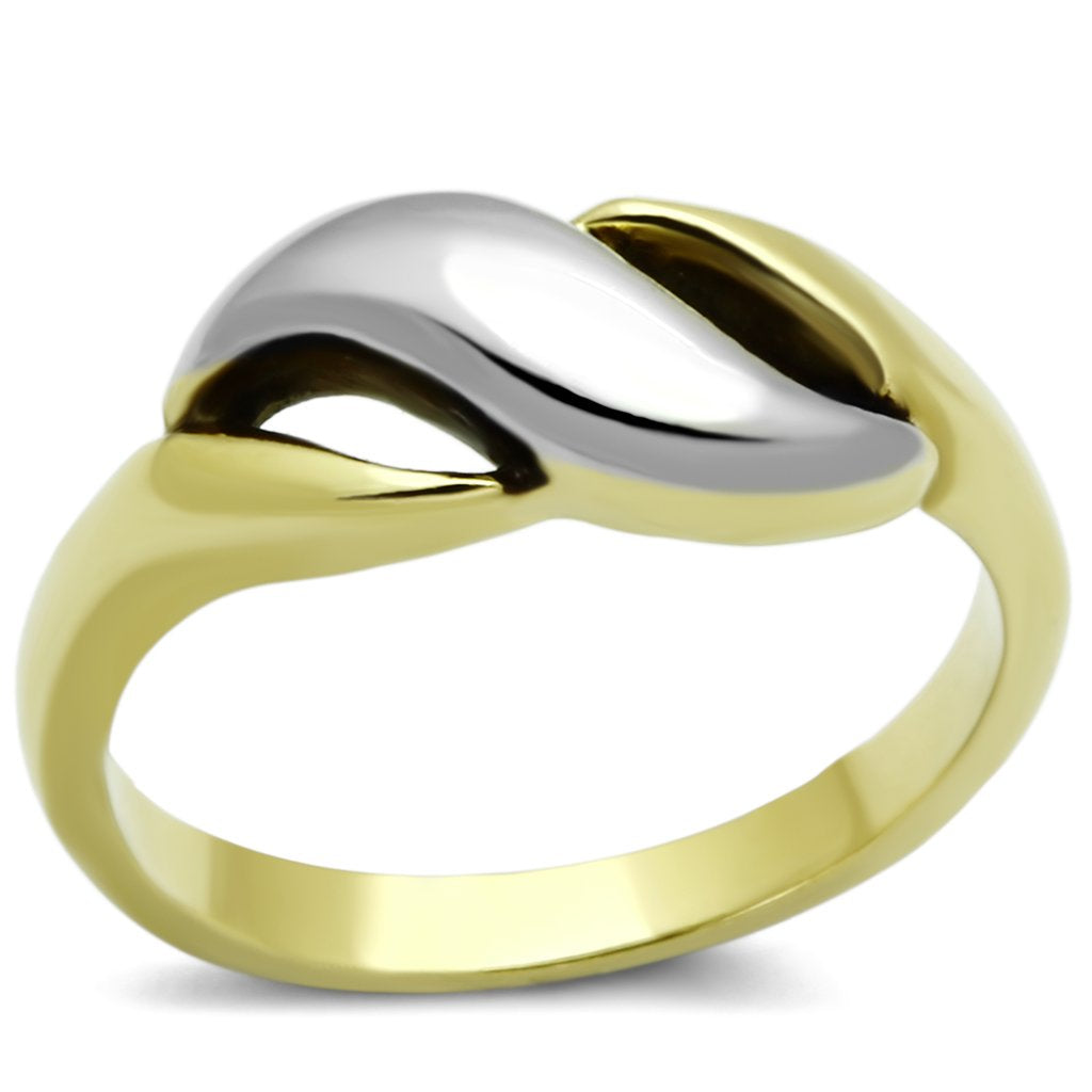 TK1089 - Two-Tone IP Gold (Ion Plating) Stainless Steel Ring with No Stone - Joyeria Lady