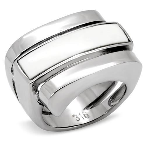 TK108 - High polished (no plating) Stainless Steel Ring with Semi-Precious Agate in White - Joyeria Lady