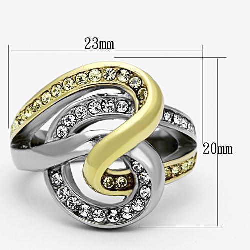 TK1094 - Two-Tone IP Gold (Ion Plating) Stainless Steel Ring with Top Grade Crystal  in Citrine Yellow - Joyeria Lady
