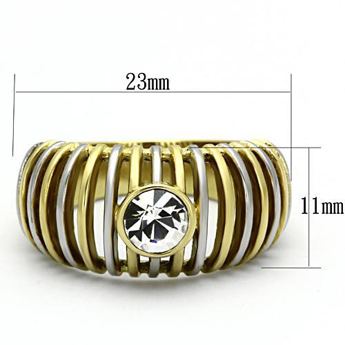 TK1095 - Two-Tone IP Gold (Ion Plating) Stainless Steel Ring with Top Grade Crystal  in Clear - Joyeria Lady