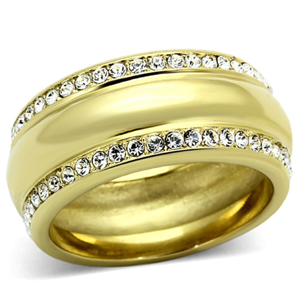 TK1096 - IP Gold(Ion Plating) Stainless Steel Ring with Top Grade Crystal  in Clear - Joyeria Lady