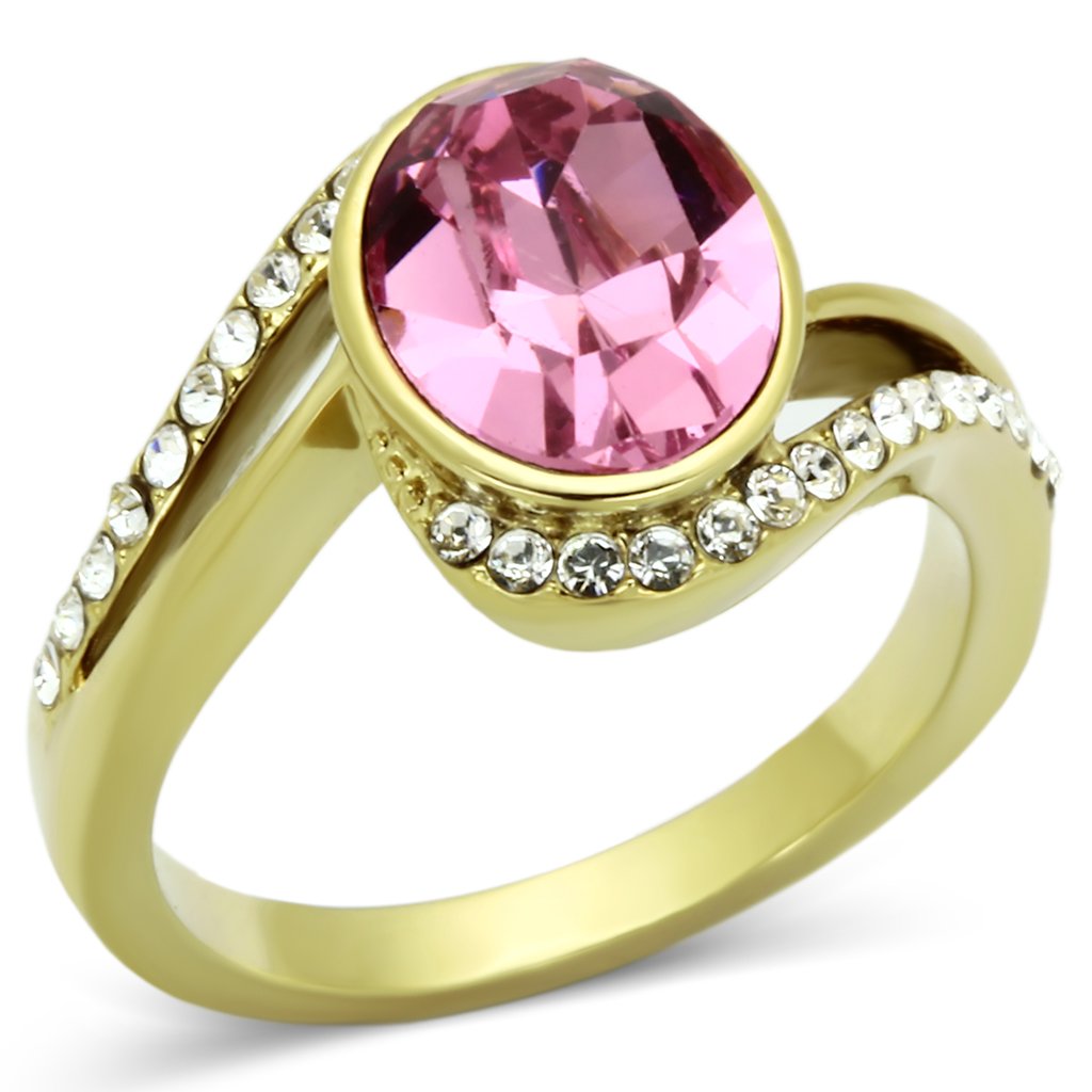 TK1097 - IP Gold(Ion Plating) Stainless Steel Ring with Top Grade Crystal  in Rose - Joyeria Lady