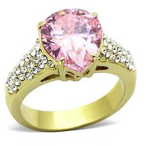 TK1098 - IP Gold(Ion Plating) Stainless Steel Ring with AAA Grade CZ  in Rose - Joyeria Lady