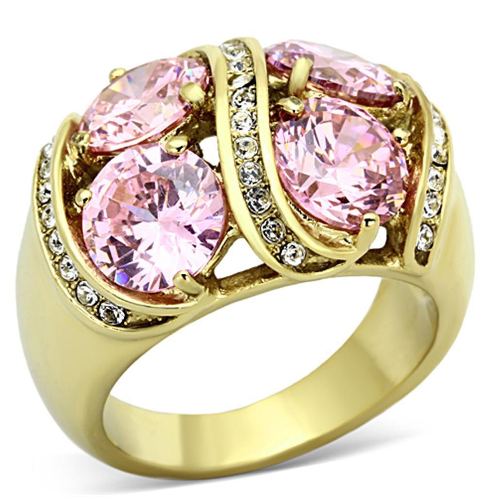 TK1099 - IP Gold(Ion Plating) Stainless Steel Ring with AAA Grade CZ  in Rose - Joyeria Lady