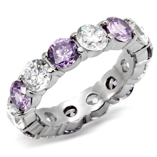 TK109 - High polished (no plating) Stainless Steel Ring with AAA Grade CZ  in Amethyst - Joyeria Lady