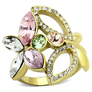 TK1100 - IP Gold(Ion Plating) Stainless Steel Ring with Top Grade Crystal  in Multi Color - Joyeria Lady
