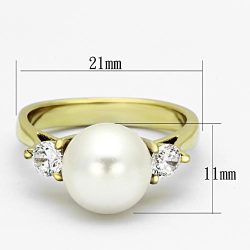 TK1103 - IP Gold(Ion Plating) Stainless Steel Ring with Synthetic Pearl in White - Joyeria Lady