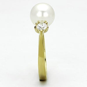 TK1103 - IP Gold(Ion Plating) Stainless Steel Ring with Synthetic Pearl in White