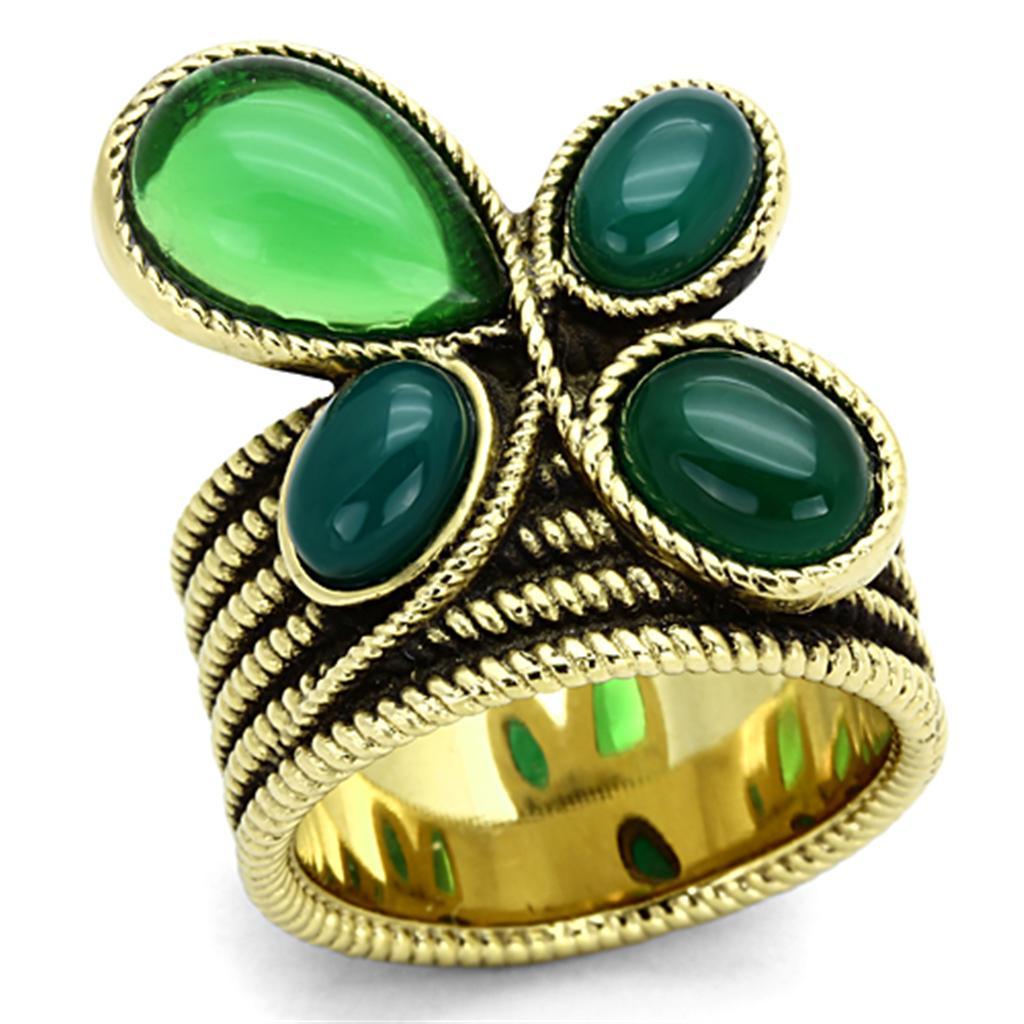 TK1104 - IP Gold(Ion Plating) Stainless Steel Ring with Synthetic Synthetic Glass in Emerald - Joyeria Lady