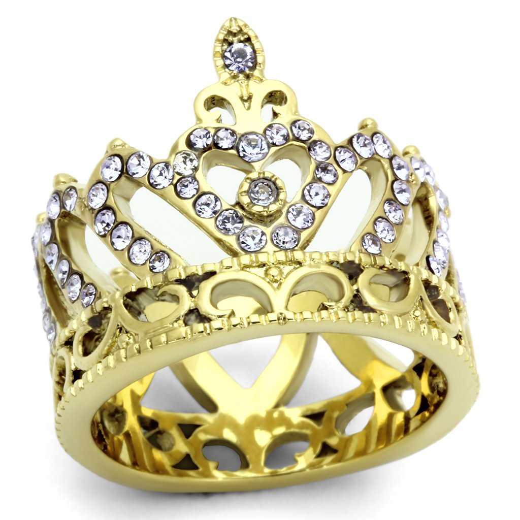 TK1105 - IP Gold(Ion Plating) Stainless Steel Ring with Top Grade Crystal  in Tanzanite - Joyeria Lady