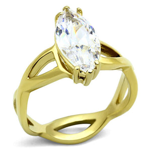 TK1106 - IP Gold(Ion Plating) Stainless Steel Ring with AAA Grade CZ  in Clear - Joyeria Lady