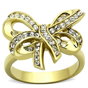 TK1108 - IP Gold(Ion Plating) Stainless Steel Ring with Top Grade Crystal  in Clear - Joyeria Lady