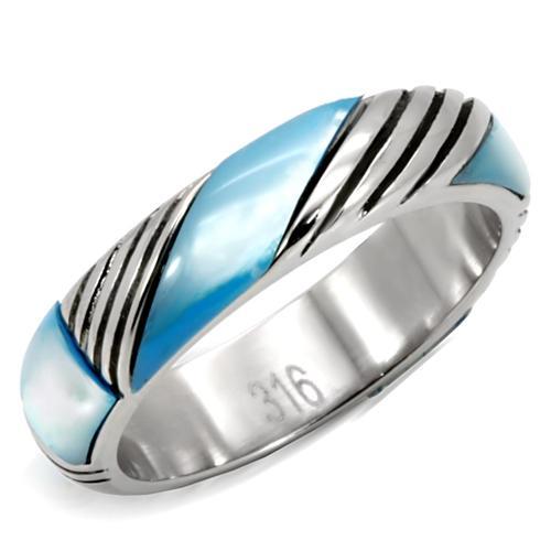 TK110 - High polished (no plating) Stainless Steel Ring with Precious Stone Conch in Sea Blue - Joyeria Lady