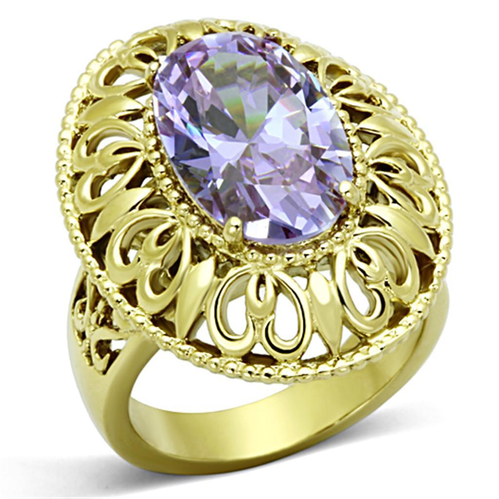 TK1110 - IP Gold(Ion Plating) Stainless Steel Ring with AAA Grade CZ  in Light Amethyst - Joyeria Lady