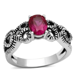 TK1112 - High polished (no plating) Stainless Steel Ring with AAA Grade CZ  in Ruby - Joyeria Lady