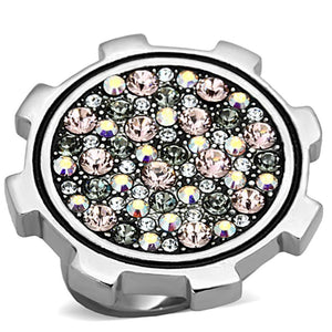 TK1113 - High polished (no plating) Stainless Steel Ring with Top Grade Crystal  in Multi Color - Joyeria Lady