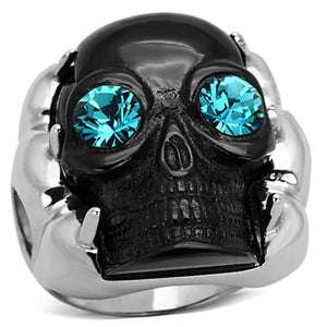 TK1118 - Two-Tone IP Black Stainless Steel Ring with Top Grade Crystal  in Blue Zircon - Joyeria Lady