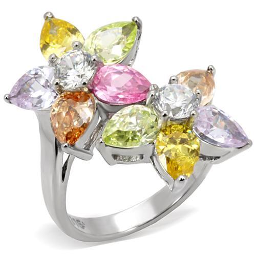 TK111 - High polished (no plating) Stainless Steel Ring with AAA Grade CZ  in Multi Color - Joyeria Lady