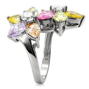 TK111 - High polished (no plating) Stainless Steel Ring with AAA Grade CZ  in Multi Color