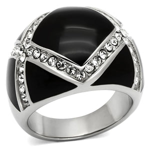 TK1132 - High polished (no plating) Stainless Steel Ring with Top Grade Crystal  in Clear - Joyeria Lady