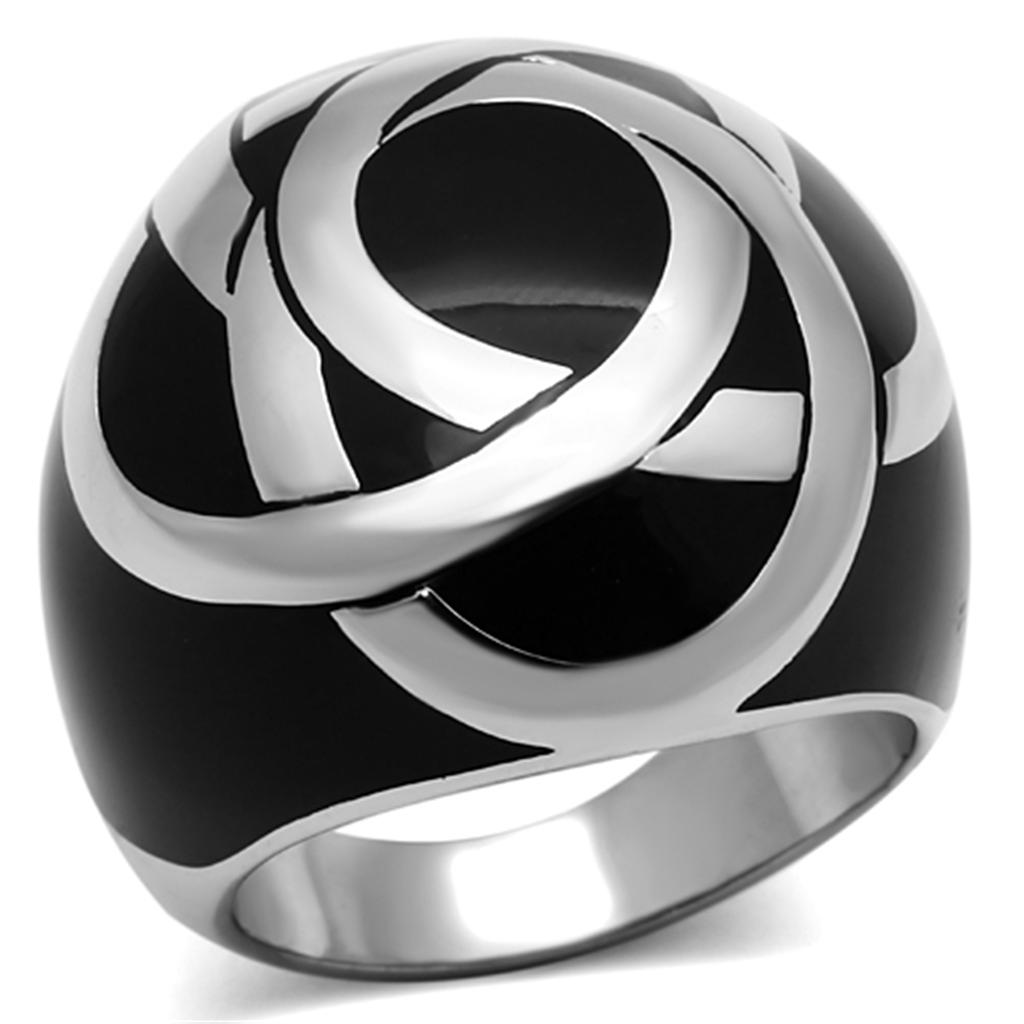 TK1133 - High polished (no plating) Stainless Steel Ring with Epoxy  in Jet - Joyeria Lady