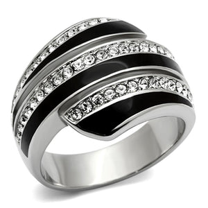 TK1134 - High polished (no plating) Stainless Steel Ring with Top Grade Crystal  in Clear - Joyeria Lady