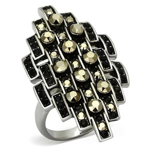 TK1136 - High polished (no plating) Stainless Steel Ring with Top Grade Crystal  in Jet - Joyeria Lady