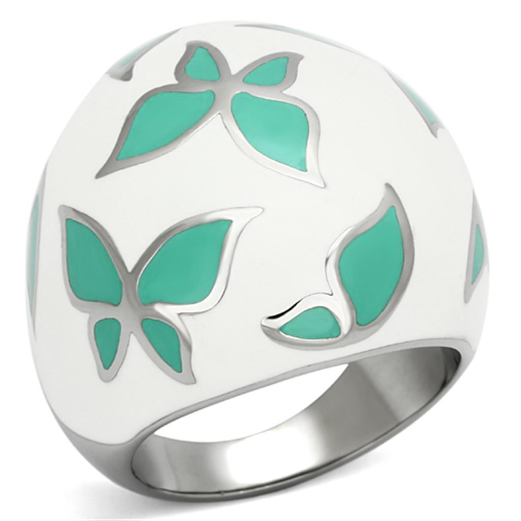 TK1137 - High polished (no plating) Stainless Steel Ring with Epoxy  in Emerald - Joyeria Lady