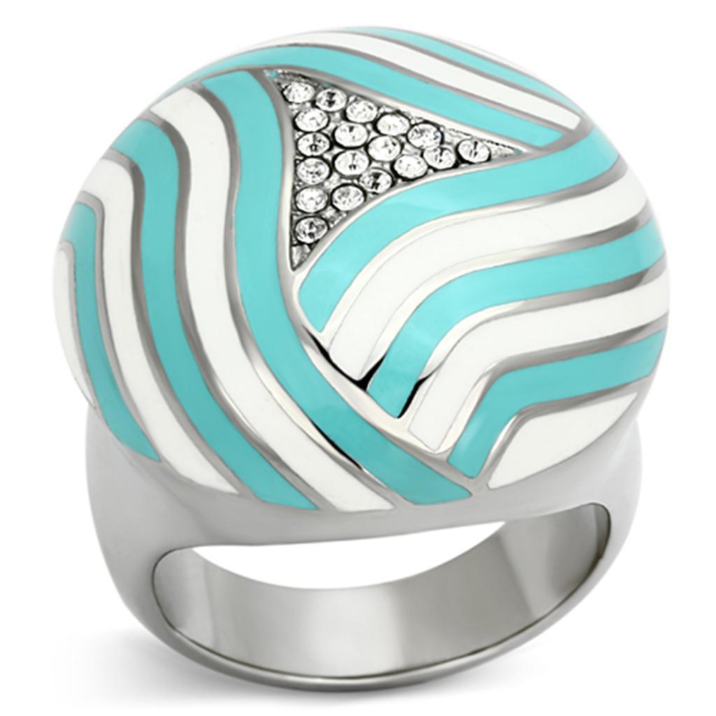 TK1138 - High polished (no plating) Stainless Steel Ring with Top Grade Crystal  in Clear - Joyeria Lady