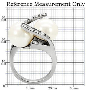 TK113 - High polished (no plating) Stainless Steel Ring with Synthetic Pearl in White