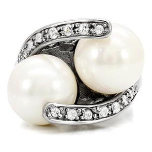 TK113 - High polished (no plating) Stainless Steel Ring with Synthetic Pearl in White