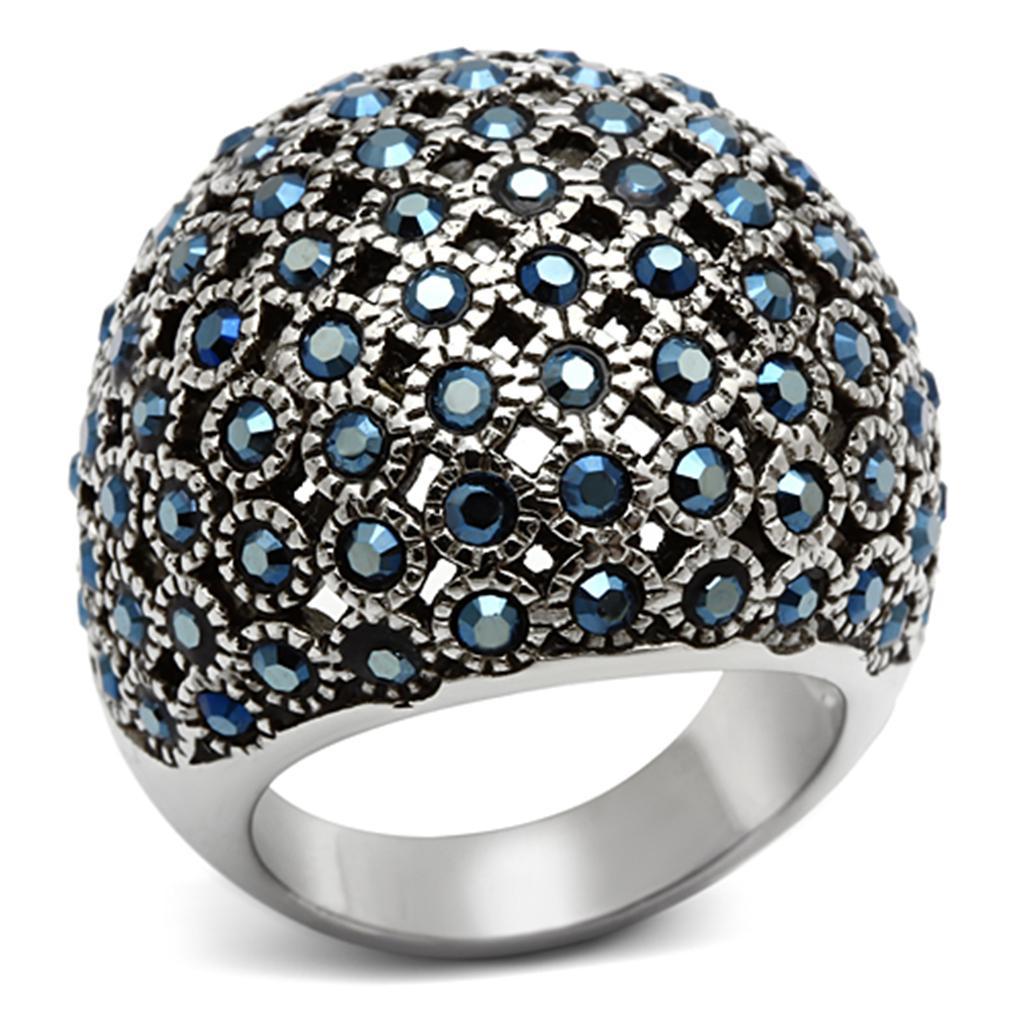 TK1143 - High polished (no plating) Stainless Steel Ring with Top Grade Crystal  in Aquamarine AB - Joyeria Lady