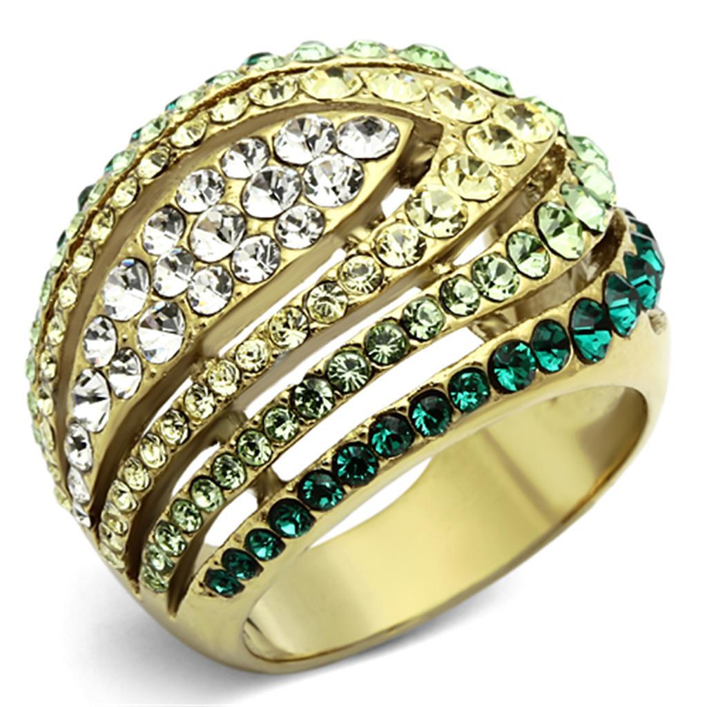 TK1145 - IP Gold(Ion Plating) Stainless Steel Ring with Top Grade Crystal  in Multi Color - Joyeria Lady