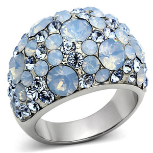 TK1147 - High polished (no plating) Stainless Steel Ring with Top Grade Crystal  in Sea Blue - Joyeria Lady