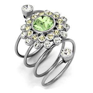 TK1148 - High polished (no plating) Stainless Steel Ring with Top Grade Crystal  in Peridot - Joyeria Lady